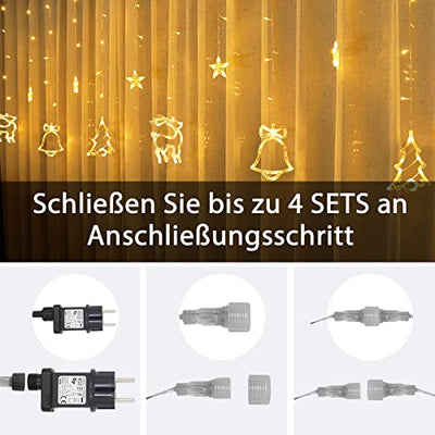 138 LED Lichtervorhang, LED Lichterkette mit Sterne & Weihnachtsmuster, Weihnachtsbeleuchtung Innen Außen Wasserdicht Dekoration für Weihnachtsdeko