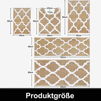 Homaxy rutschfest Badematten Set 2 teilig Weich Hochflor Bad WC Teppich Set Mikrofaser Badvorleger Set 2teilig -Beige