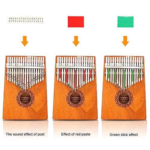 GUNAI 17 Schlüssel Kalimba Daumenklavier, Mahagoni Marimba Instrument mit Tuninghammer und 7 Zubehör für Musikliebhaber Anfänger