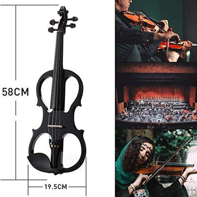 Mirio Elektrische Violine, volle Größe 4/4, schwarze elektrische Violine, Massivholz, metallisch, elektrische Geige mit Ebenholzbeschlägen für Weihnachtsgeschenk