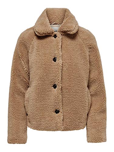 ONLY Damen Teddy Jacke ONLEmily Kunstfell-Jacke mit Kragen 15182133 Cuban Sand S