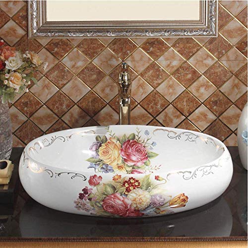 YIQIFEI China Gemälde Rose Keramik Gemälde Kunst Badezimmer Waschbecken oval Arbeitsplatte Waschbecken Schalen Keramik Waschbecken