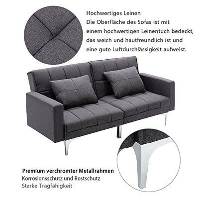 Mingone Schlafsofa Sofa mit Schlaffunktion 3 Sitzer Sofabett Verstellbarer Winkel Couch Schlafsessel (Dunkelgrau, 76 x 86 x 148 cm)