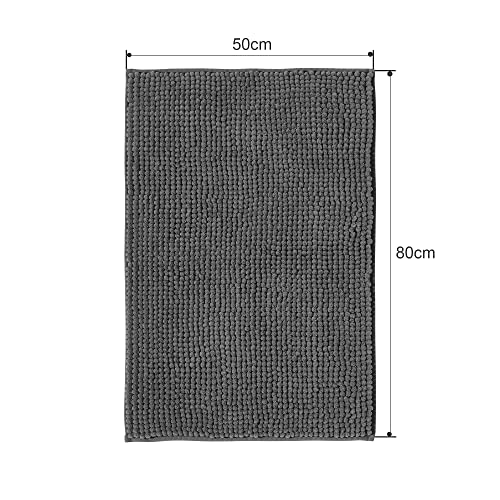 Decomira Badematte rutschfest | Als Badteppich Set kombinierbar | Badezimmer-Teppich Bad-Vorleger waschbar aus Chenille | Duschvorleger für Dusche, Badewannen, WC Deko | Dunkelgrau - 50x80 cm