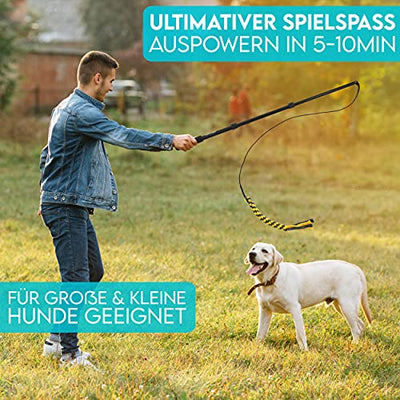 HUND IST KÖNIG® Reizangel Hunde - Profi Reizangel für Hunde für ultimativen Spielspaß & körperliche Auslastung - Hochwertige Reizangel Hund inkl. 2 Tauen + Ersatzseil + eBook - robust & leicht