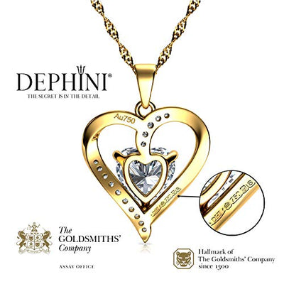 DEPHINI – 18k Goldkette Damen gelber Herz-Anhänger, CZ-Kristalle, feiner Schmuck