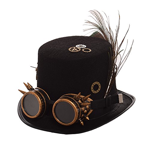 BLESSUME Steampunk Hut mit Brille Unisex Fancy Dress Zylinder (M, Farbe A)