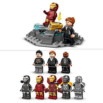 LEGO 76216 Marvel Iron Mans Werkstatt mit Anzügen, Spielzeug zum Bauen, Avengers-Set mit Minifiguren, Geschenk für Kinder ab 7 Jahren