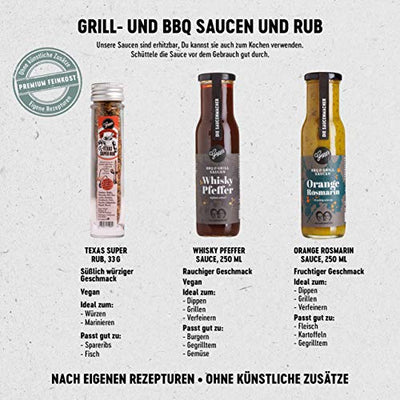 Gepp’s Feinkost Grill & BBQ Paket Single I Für Männer & Frauen mit besten Zutaten zum Grillen, hergestellt nach eigener Rezeptur I Grillzubehör aus leckeren Saucen & edlen Gewürzen