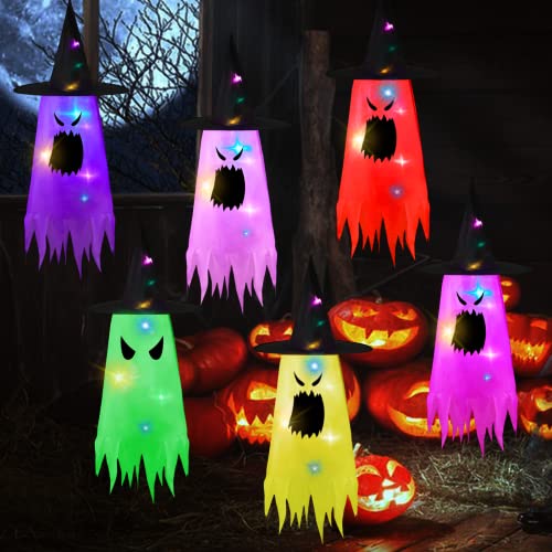 ZOYLINK Halloween Deko Hexenhüte Leuchtend, 6 Pieces Luminous Witch Hat Halloween Party Ornament LED Ghost Deko Gruselig Halloween Deko Outdoor