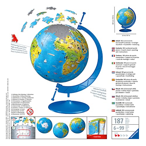 Ravensburger 3D Puzzle 11160 - Kinderglobus in deutscher Sprache - 180 Teile