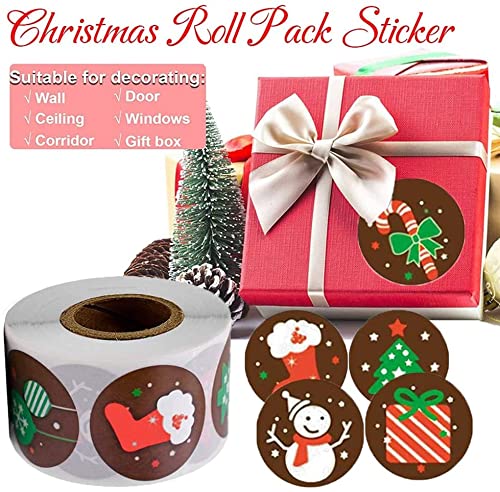 Tuofang Weihnachtsaufkleber Rolle, 1000 Stück Weihnachtsaufkleber, Rund Geschenk-Aufkleber, Weihnachtsgeschenke Sticker Etiketten, für Geschenktüten Papiertüten Weihnachtskarten (2.5cm)