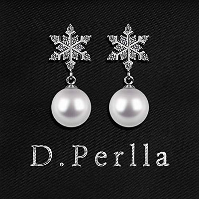 D.Perlla Damen Ohrringe Schneeflocke mit weißen natürlichen Perlen 925 Sterling Silber für modische Frauen, beste Geschenkidee für Mädchen