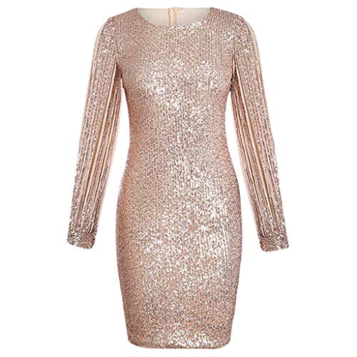 Lulupi Damen Kleider Glitzer Abendkleider Lange Ärmel Fransen Paillettenkleid Knielang Glänzend Partykleid Elegant Hochzeit Club Cocktailkleid