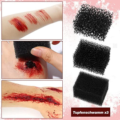 Halloween SFX Schminke Kit, KHOLEZ Halloween Kunstblut Set Mit Tupferschwämme, Special Effects Makeup Kit Wound Molding Skin Wax Mit Spatel, für Realistisch Wunden Narben Makeup für Zombie Vampir