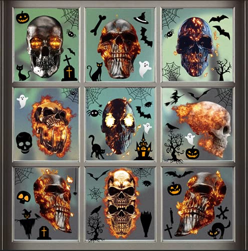 Wishstar Halloween Aufkleber 9 Stück，Halloween Sticker Set，Halloween fensteraufkleber Totenkopf，Schädel Kürbis Geist Aufkleber,Halloween Horror Aufkleber Dekoration，Halloween Party deko Aufkleber