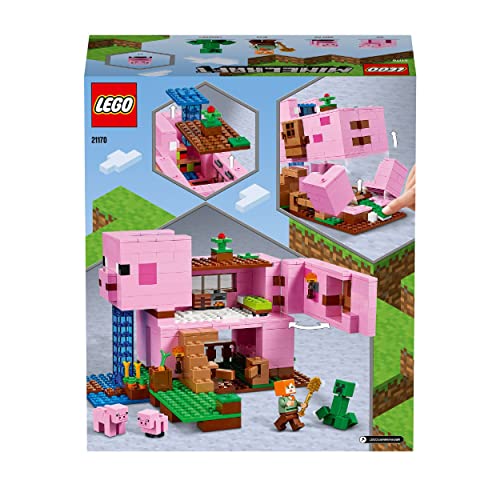 LEGO 21170 Minecraft Das Schweinehaus Bauset mit Figuren: Alex, Creeper und 2 Schweinefiguren, Tier-Spielzeug, Konstruktionsspielzeug, Geschenkidee für Jungen und Mädchen ab 8 Jahren