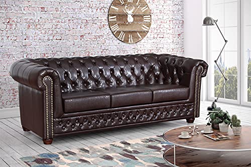 Küchen-Preisbombe Edles Chesterfield Sofa 3 Sitzer in Kunstleder Vintage braun Couch Polstersofa