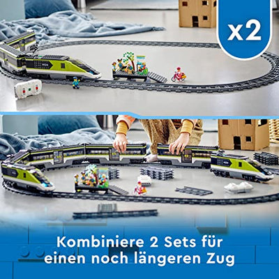 LEGO 60337 City Personen-Schnellzug, Set mit ferngesteuertem Zug mit Scheinwerfern, 2 Wagen und 24 Schienen-Elementen, Eisenbahn-Spielzeug, Geschenk zu Weihnachten für Mädchen und Jungen