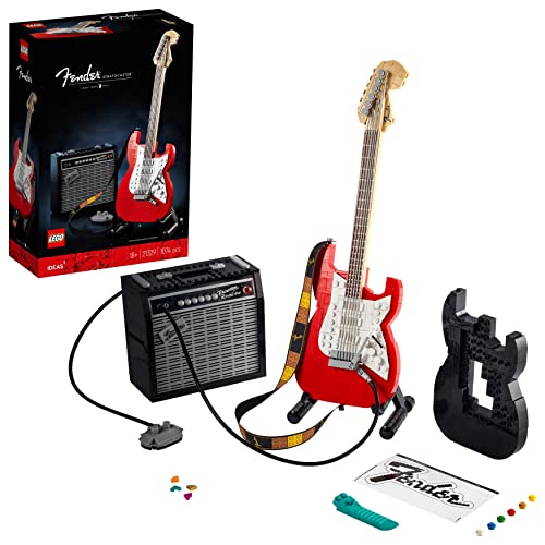 LEGO 21329 Ideas Fender Stratocaster, DIY-Gitarren-Kit, Musikinstrument für Erwachsene mit 65 Princeton Reverb Verstärker und Gitarren-Zubehör