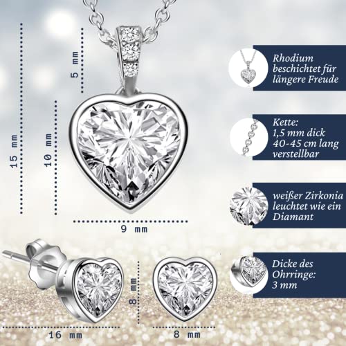 Schmuck Set Damen Silber 925 Herz Schmuckset 3tlg Kette Ohrringe Set Halskette Ich Liebe Dich Damenschmuck Silberschmuck Geburtstag Hochzeitstag Jahrestag Geschenke Frauen Freundin Sie Geschenkidee