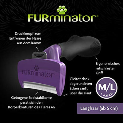 FURminator deShedding-Tool Katze Größe M/L Langhaar - Katzenbürste für mittelgroße bis große Katzen zur Entfernung der Unterwolle - Verbessertes Design