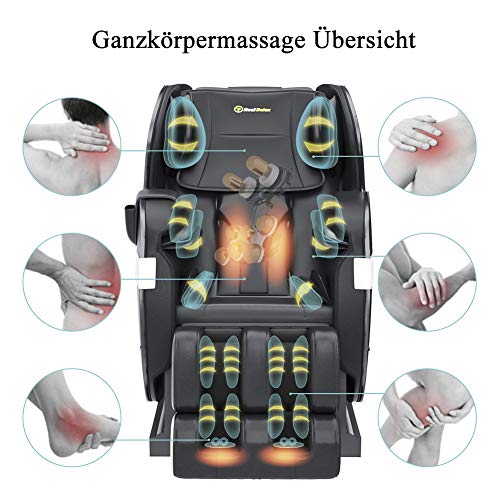 Real Relax Massagesessel, Zero-Gravity Massagesessel Ganzkörpermassage mit Wärmefunktion Bluetooth Airbags Fussrollen Massage Relaxsessel für Hause und Büro, Favor-03 Plus(Schwarz)