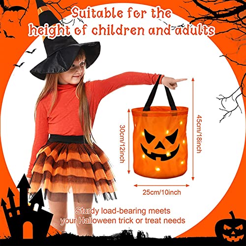 Halloween Süßigkeiten Tasche, 2 Stück Leuchtende Halloween Kürbis Candy Bag, Halloween Goodie Taschen, Kürbis Beutel zum Sammeln von Süßigkeiten zu Halloween, Trick or Treat