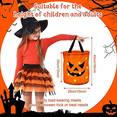 Halloween Süßigkeiten Tasche, 2 Stück Leuchtende Halloween Kürbis Candy Bag, Halloween Goodie Taschen, Kürbis Beutel zum Sammeln von Süßigkeiten zu Halloween, Trick or Treat