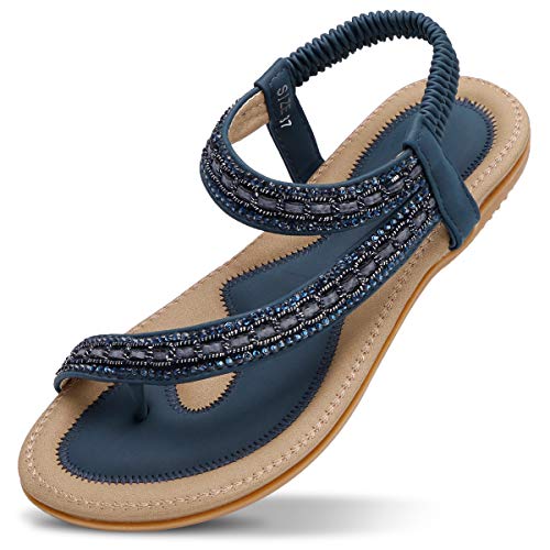 ZOEREA Damen Sandalen Flach Sommerschuhe PU Leder Bohemia Flach Sandalen Zehentrenner