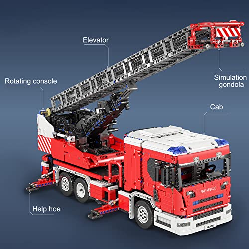 iVansa Technik Feuerwehrauto Modell, 17022, 4886 Teile 2.4G/APP Technik Feuerwehrleiter LKW Modell mit 8 Motoren und Fernbedienung Bausatz Kompatibel mit Lego