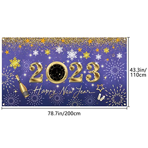 2023 Happy New Year Hintergrund Banner 200 x 110 cm Große Größe Happy New Year Banner Lila Hintergrund Banner Silvester Party Dekorationen Zubehör für Neujahr Party Dekorationen Feier