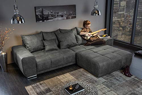 riess-ambiente.de Extravagantes XXL Sofa ELEGANCIA 280cm grau inkl. Kissen Bigsofa Große Polstercouch Wohnlandschaft