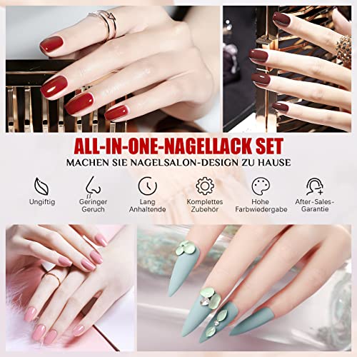 Gel Nagellack Set mit UV Lampe, Kastiny 10 Farben gelnägel starterset mit Top&Base Coat, 72W LED Shellac Set Rosa Clear Strass Glitter, Weihnachtsgeschenke für Frauen