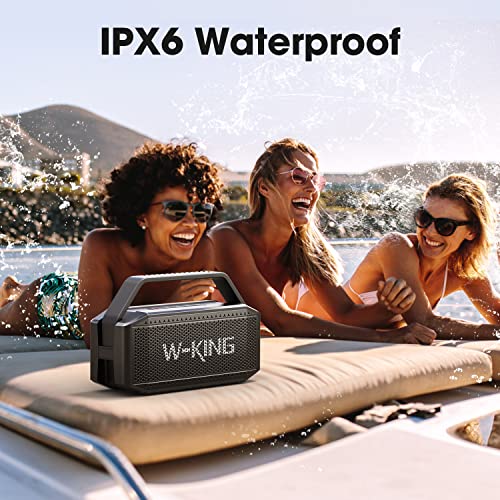 Bluetooth Lautsprecher, W-KING 60W Grosse Bluetooth 5.0 Box Musikbox Bass Boost, Lautester Tragbarer Kabelloser Lautsprecher IPX6 Wasserdicht, 40H Spielzeit, 12000mAh Powerbank, mit NFC, Mikrofon, AUX