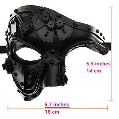 Ubauta Steampunk Metal Cyborg Venezianische Maske,schwarze Maskerade Maske für Halloween Kostümparty/Phantom der Oper/Karneval Ball