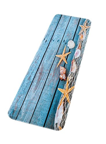 A.Monamour Badematten Badteppiche Badvorleger Retro Blau Holz Fußboden Angeln Netz Muschel Muscheln Starfish Nautisch Gedruckt Saugfähigen Flanell Dekorative Badematten Teppiche Für Bad Duschzubehör