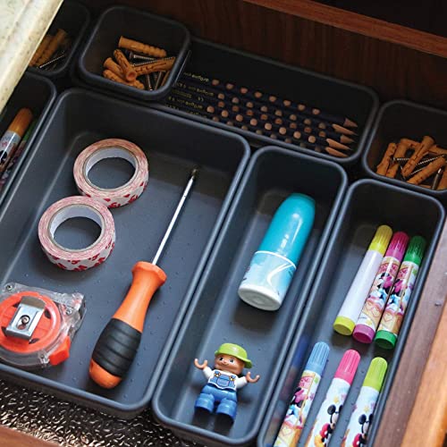 16 Stücke Drawer Organiser System Drawer Organiser Drawer Insert Storage Box Büro & HomeAufbewahrungsbox, Schubladen Organizer Ordnungssystem, Waschbare Aufbewahrungsbox (Dunkelgrau)