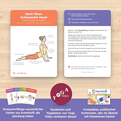 WorkoutLabs Plastik-Yoga-Karten mit Sanskrit-Sprache zum visuellen Lernen, zum Sequenzieren von Unterricht, zum Üben mit Haltungen, Atemübungen und Meditation (komplettes Spiel) (Deutsch)