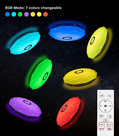 Anten DIAMOND| LED Deckenleuchte Dimmbar mit Fernbedienung | 24W RGB Deckenlampe mit 7 Lichtfarben | 3 Farbtemperaturen | Sternenhimmel | 34x7cm Flimmerfrei Deckenleuchten für Wohnzimmer, Kinderzimmer