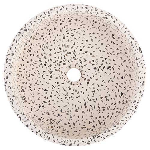 WOHNFREUDEN Terrazzo Waschbecken creme rund 40 cm - schwarz Naturstein Waschbecken Stein Becken Archi