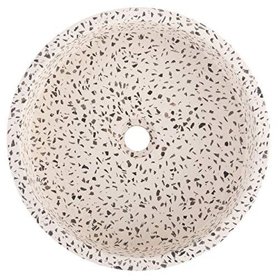 WOHNFREUDEN Terrazzo Waschbecken creme rund 40 cm - schwarz Naturstein Waschbecken Stein Becken Archi