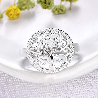 JO WISDOM Damen Lebensbaum Ring Breit Silber 925,Ringe Familie Baum des Lebens Yggdrasil mit 3A Zirkonia Swarovski Verlobungsring,Schmuck für Frauen