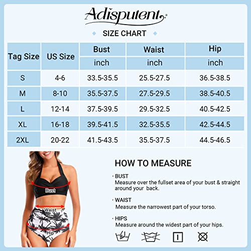 Adisputent Damen Neckholder Bikini Set Push Up Badeanzug Vintage Bikinioberteil und High Waist Bikinihose Sexy Bedruckt Zweiteiliger Strandkleidung(Gelb Blumen, XL)