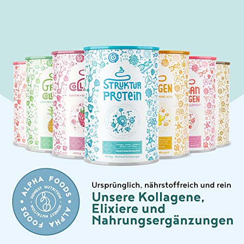 Strukturprotein - Collagen mit Marine Elastin, Hyaluronsäure, Keratin und Silicea - Kollagen Hydrolysat Peptide Type I, II, III & IV - Geschmacksneutral - 450g Collagen Pulver