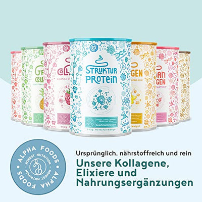 Strukturprotein - Collagen mit Marine Elastin, Hyaluronsäure, Keratin und Silicea - Kollagen Hydrolysat Peptide Type I, II, III & IV - Geschmacksneutral - 450g Collagen Pulver