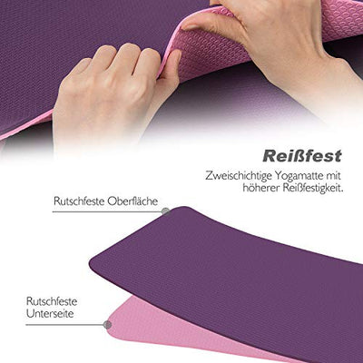 TOPLUS Gymnastikmatte, Yogamatte Yogamatte Gepolstert & rutschfest für Fitness Pilates & Gymnastik mit Tragegurt (Lila-Pink)