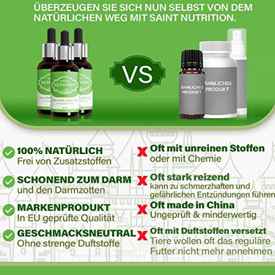 Saint Nutrition® Wurm+ Liquid Vegan, Flüssige Wurmkur & natürliche Entwurmung - besonders zu empfehlen für den Hund und die Katze - für Katzen und Hunde