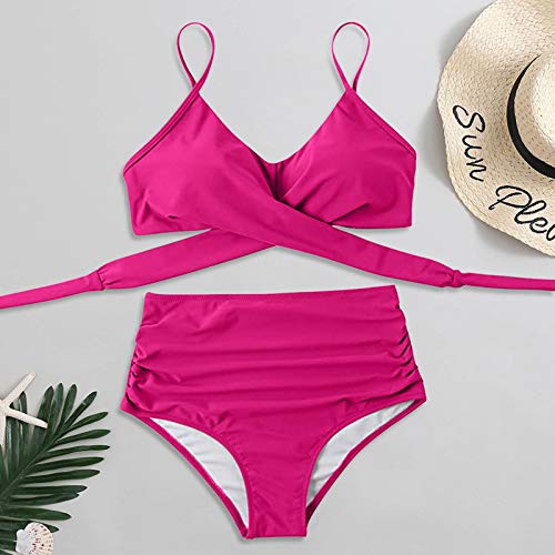 Laonajkd Damen Bikini Set Push Up Crossover Verstellbar Bikinioberteil Zweiteiliger High Waist Wickel Bikinihose Tiefer V Ausschnitt Triangel Oberteil Bikinihose Strandkleidung