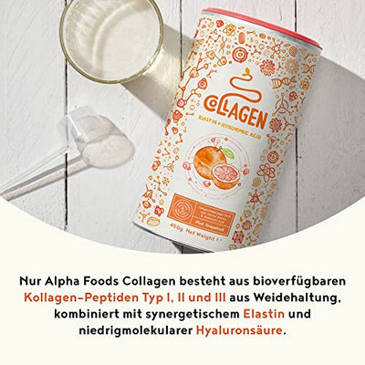 Collagen mit Elastin und Hyaluronsäure - Kollagen Hydrolysat Peptide Type I, II und III - Pink Grapefruit - 450 Gramm Pulver